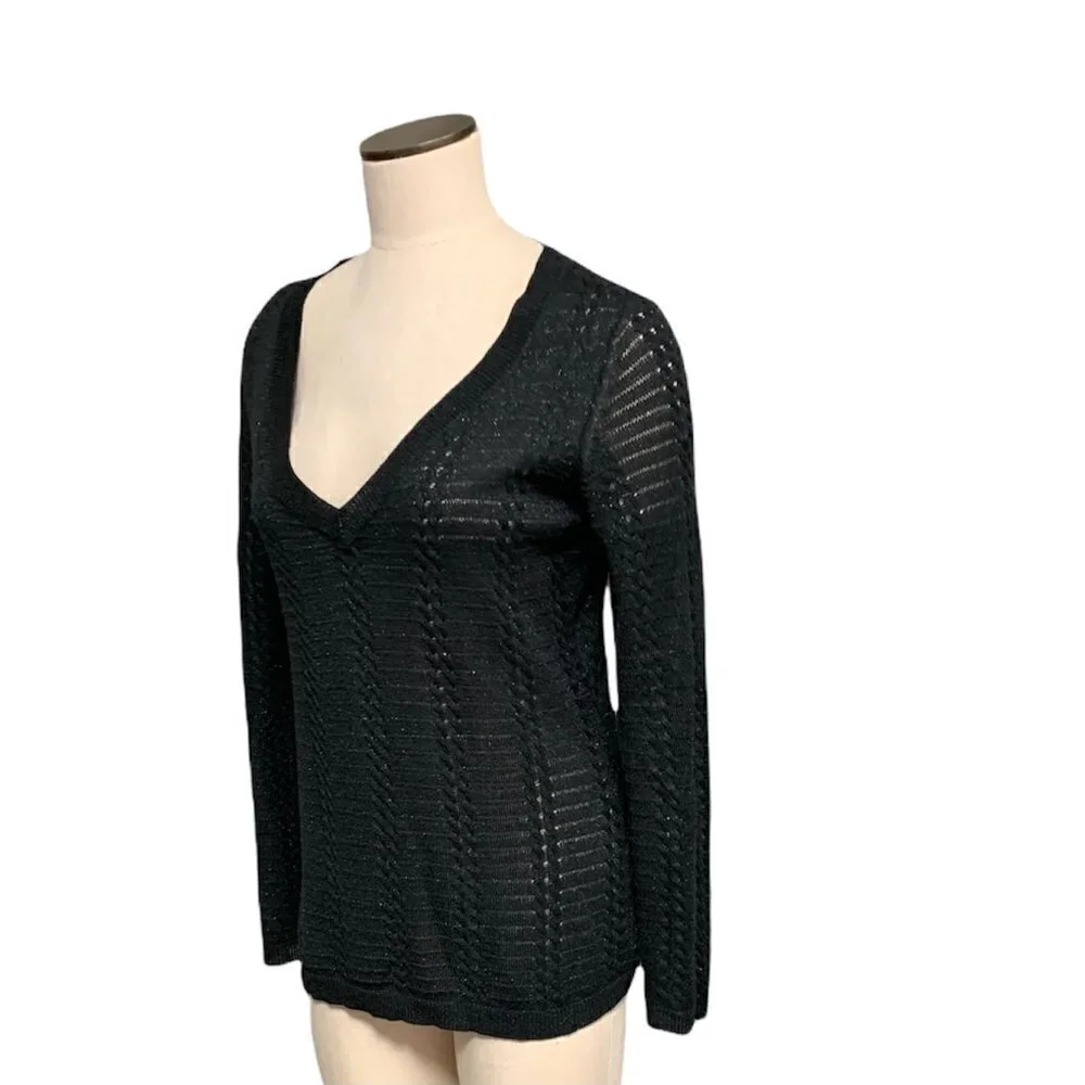 New York & Company V-Neck Sweater Sz M Black #208E‎
